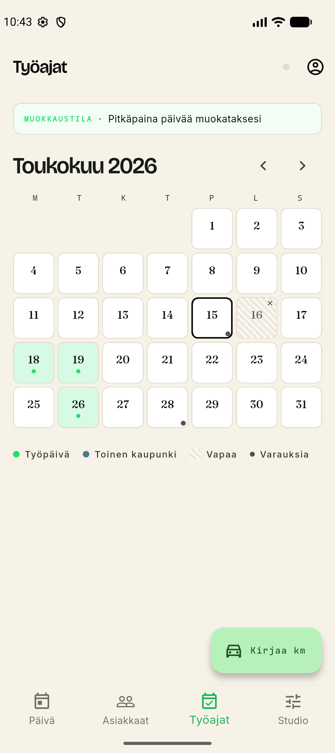 Työajat-kalenteri